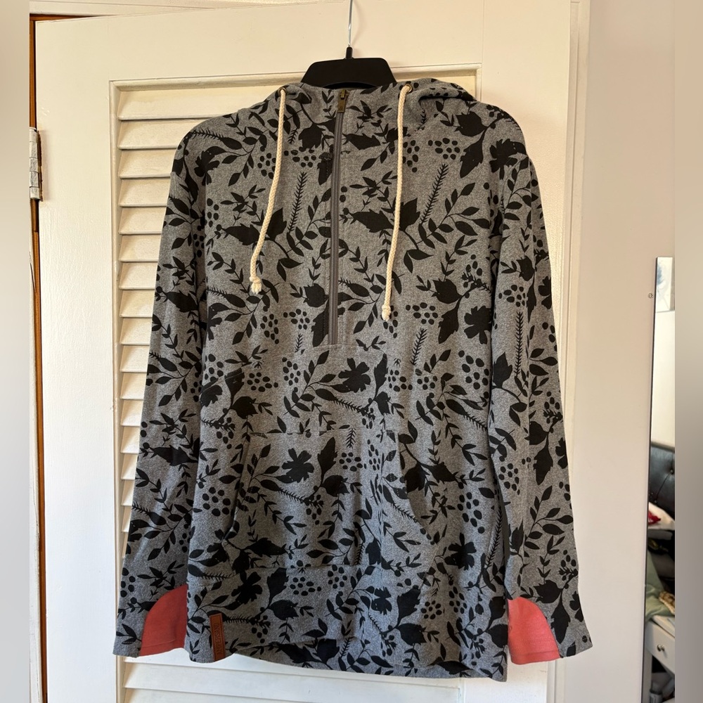 AMPERSAND AVE Coral and Charcoal Half-Zip Hoodie
